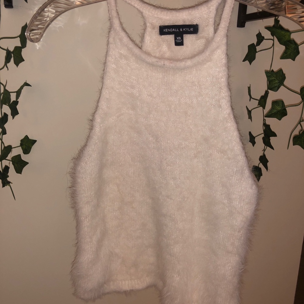 Kendall and Kylie white fuzzy halter top
